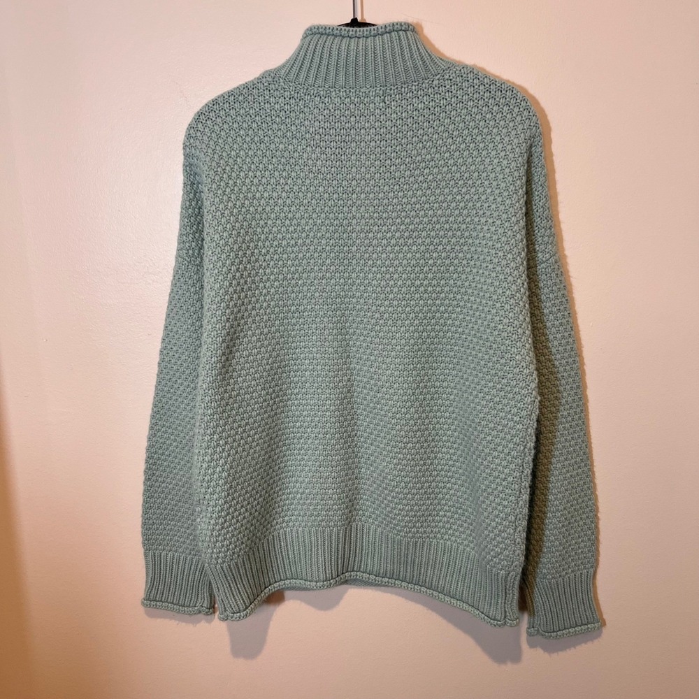 Womens Cozy Winter Sweater in Aqua Blue  Mock‎ Neck Heavy Warm Ribbed Knit Large - Picture 12 of 14